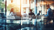 © Nico Vincentini - Business people meeting at table - blurred banner / background image.Generative AI