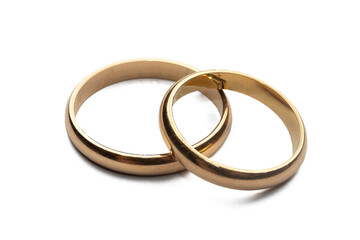 Gold wedding rings isolated on white background