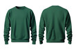 Blank green sweatshirt in front and back view, mockup, isolated, white background, generative ai