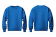 Blank blue sweatshirt in front and back view, mockup, isolated, white background, generative ai