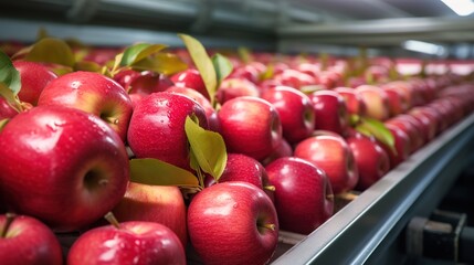 Wall Mural - Apples in a food processing facility, clean and fresh, created with Generative AI