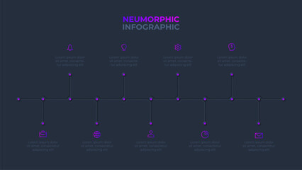 Poster - Dark neumorphism infographic timeline. Template of development process