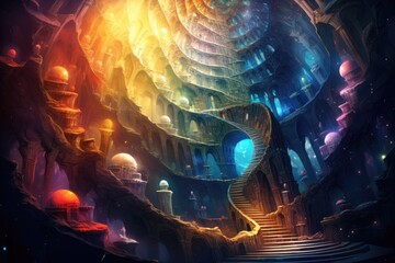 Wall Mural - magic and colorful spiral with galaxy on it, space and universe wallpaper. generative ai.