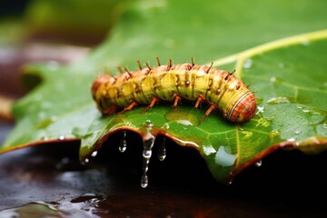 Wall Mural - caterpillar on a half-eaten leaf