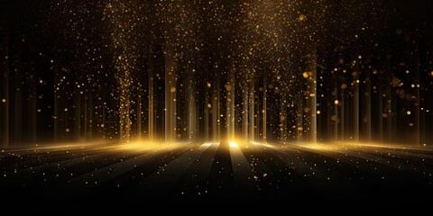 Glowing golden light effect on black background. Glittering abstract illustration. Luxury graphic design premium