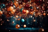 Fototapeta Londyn - Party Background with lights, confetti, balloons and serpentine