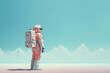 Astronaut with school backpack waiting for a ride. Back to school conceptual background. Ai generated image