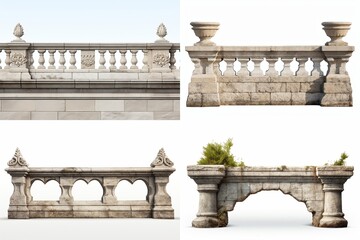 Poster - set of stone parapets isolated on white background.