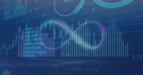 Leinwandbilder - Animation of infinity symbol over multiple graphs and trading board and loading circles