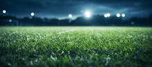 Close Up Grass Soccer Field Background. Generative AI Technology.