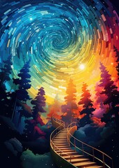 Magic and colorful spiral with galaxy on it, space and universe wallpaper. Generative Ai.