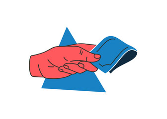 Poster - Human hand giving folded cash money banknote concept payment charity finance help icon vector flat