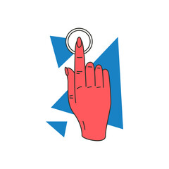 Poster - Woman hand finger push circle button pointing choice click concept interface navigate icon vector