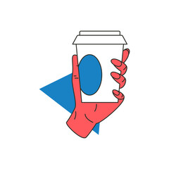 Poster - Human hand with coffee paper cup morning fragrance to go beverage icon vector flat