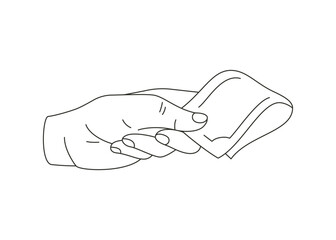 Poster - Human hand giving folded currency cash money payment concept minimalist line art icon vector