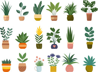 Wall Mural - set of houseplants in flowerpots in doodle style vector