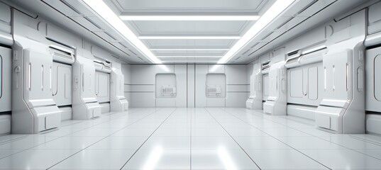 Fototapete - Futuristic data server station control room background. Generative AI technology.