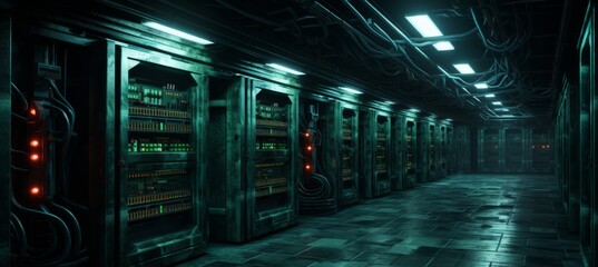 Aufkleber - Old underground database server room melancholic background. Generative AI technology.