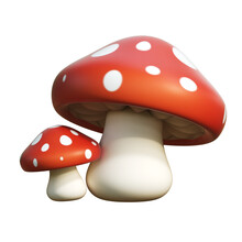 Cartoon Red And White Mushrooms 3d Rendering