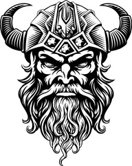 Poster - A Viking warrior or barbarian gladiator man mascot face looking strong wearing a helmet. In a retro vintage woodcut style.