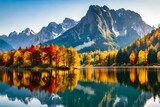 Fototapeta Natura - autumn landscape with lake and mountains