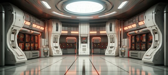 Fototapete - Modern retro data server room background. Generative AI technology.