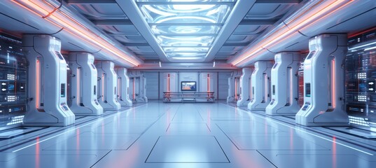 Aufkleber - Futuristic corridor server room data center background. Generative AI technology.	
