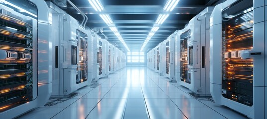 Aufkleber - Database row server room background. Generative AI technology.	
