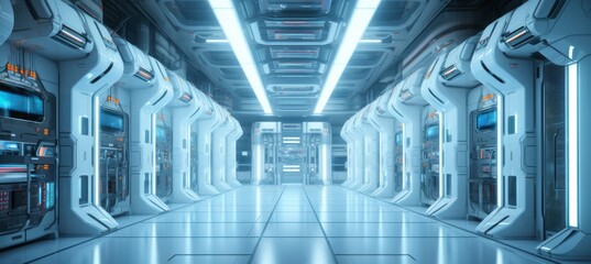 Fototapete - Server data storage device technology. Generative AI technology.