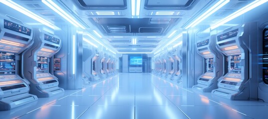 Fototapete - Futuristic data center. Generative AI technology.