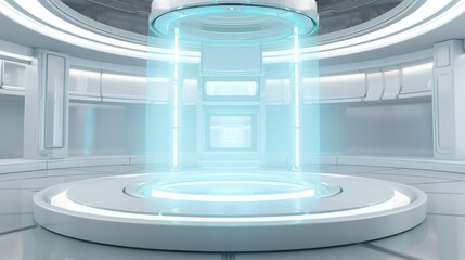 Fototapete - Empty leisure area in an office building, Futuristic cyberpunk sci-fi style.