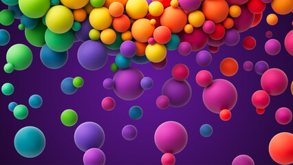 Canvas Print - Colorful matte soft balls in different sizes. Abstract composition with many colorful random flying spheres. Vector background