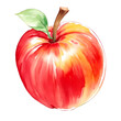 Watercolor red apple isolated on transparent background. Ai generate.
