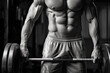 © OleksandrZastrozhnov - Torso of a muscular man holding a barbell in black and white.