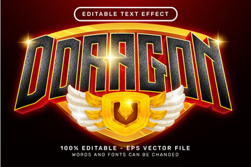 Poster - dragon text effect and editable text effect with wings and shield illustration	