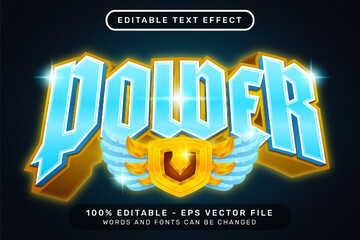 Poster - power text effect and editable text effect with wings and shield illustration	