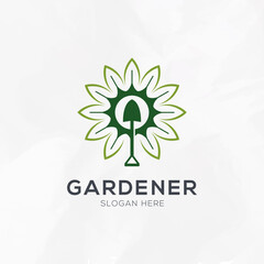 Wall Mural - Green gardener environment logo template vector illustration.