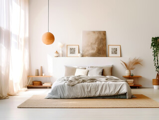 Scandinavian style interior design of modern bedroom.