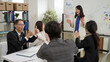 © PRPicturesProduction - group of Asian businesspeople woman clapping hands cheerfully while businesswoman leading the meeting announcing good news to everyone at meeting office