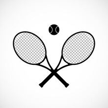Tennis Racquets With Ball Isolated On White Background. Logo With Sport Equipment. Vector Illustration