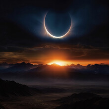 Witness The Awe - Inspiring Spectacle Of A Large Solar Eclipse As It Unfolds In The Vast Expanse Of Dark Skies. The Cinematic Lighting Creates A Dramatic Atmosphere, Casting Deep Shadows And Highlight