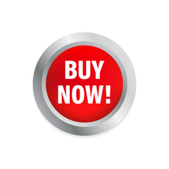 Poster - Big round red buy now button. Glossy button. Realistic 3D vector. Vector illustration