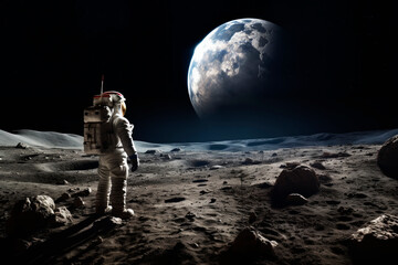 Wall Mural - astronaut on the surface of the moon. generative ai