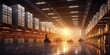 © DELstudio - Generative AI, Warehouse interior with LED lighting, industry building, distribution retail center, part of storage and shipping system..