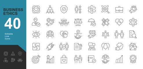 business ethics line editable icons set. vector illustration in modern thin line style of business r