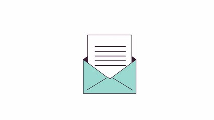 Poster - Letter in envelope open line 2D object animation. Inbox e mailing flat color cartoon 4K video, alpha channel. Mail send. Receiving letter. Email newsletter animated element on white background