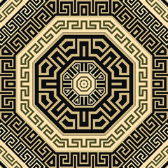 Greek octagon frames mandalas seamless pattern. Colorful greek vector background. Beautiful ethnic style Deco ornaments. Repeat backdrop. Ornamental design with greek key, meanders. Endless texture