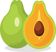 Vector Image Of An Avocado Fruit Split In Half, Isolated On Transparent Background.