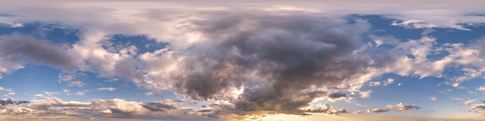 Wall Mural - evening dark blue sky hdr 360 panorama with pink beautiful clouds in seamless projection with zenith