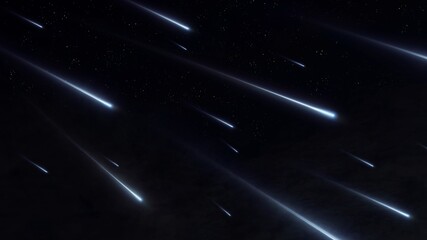 Wall Mural - meteor storm in the night sky. meteorites and meteoroids. bright stream of meteors. falling stars on